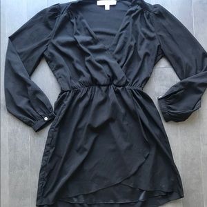 Long sleeve faux-wrap dress